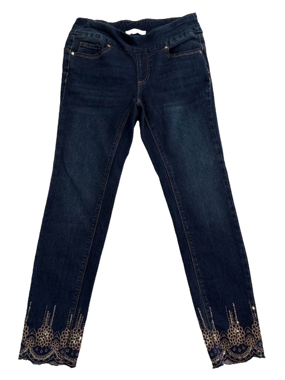 Cleo Blake Gold Embroidery & Rhinestone Ankle Jeans - Size 6